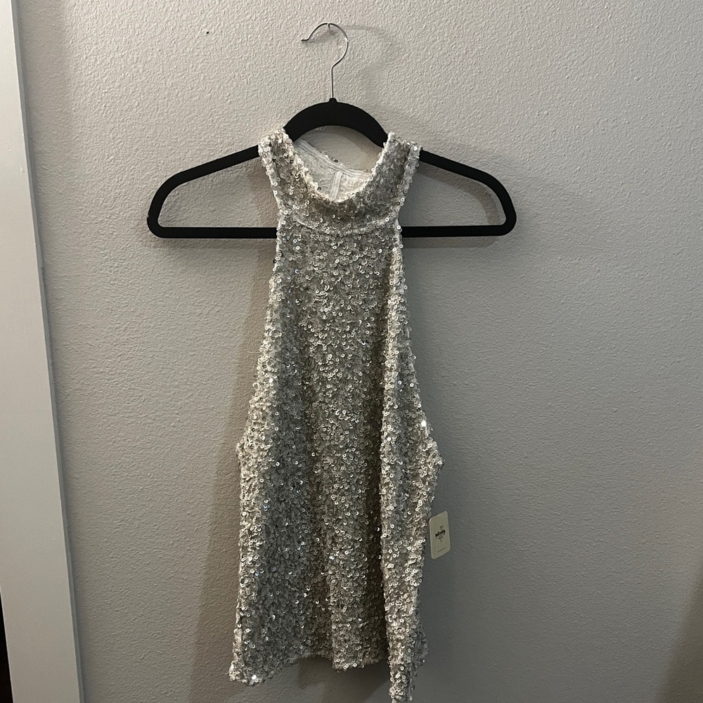 Free People Sequin High Neck Halter SZ M NWT
